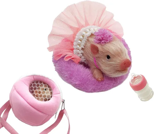 VOLOBE Lechón de silicona con bolsa de transporte portátil rosa, 5 pulgadas realista lechón con almohadilla para dormir, accesorios para niños,