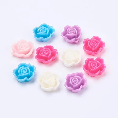 Miniatura 14 de Craftdady Cuentas de flores de resina, 72 piezas de cabujones de flores kawaii con parte trasera plana, 2 estilos, sin agujero, cuentas de rosas