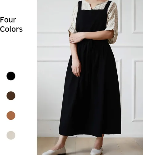 Miniatura 7 de Delantal largo de algodón plisado con espalda en X para cocina, jardín, floristería, ropa de trabajo, vestido con babero