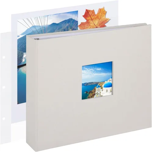 1DOT2 8x8 DIY pequeño álbum de recortes con 3 anillas, álbum de fotos, diario con 30 fundas de plástico, 60 páginas y cubierta de tela para viajes