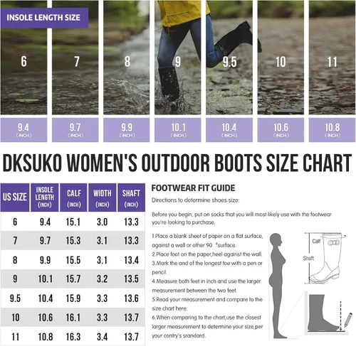 Miniatura 6 de DKSUKO - Botas de lluvia altas para mujer, botas de jardín impermeables de goma Wellington