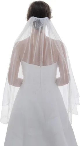 Miniatura 3 de SAMKY 2T 2 Tier Scallop Edge Dangle Crystals Bridal Wedding Veil