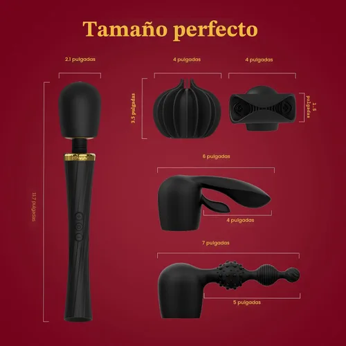 Miniatura 8 de Kit de Vibrador de Varita Tracy's Dog, Masajador Inalámbrico con 3 Accesorios de Silicona para Estimulación del Clítoris, Punto G y Anal, Juego
