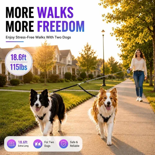 Miniatura 7 de Correa doble retráctil para perros de hasta 115 libras – Correas de acoplamiento de 18.6 pies para perros pequeños y medianos – Un sistema de Gris