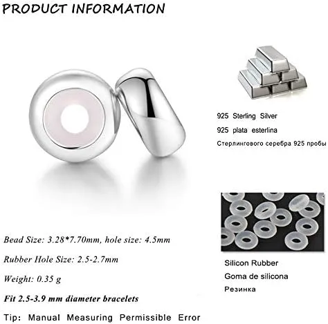 Miniatura 3 de LAMOONY Colgantes de clip de plata de ley Rondelle espaciador para pulseras (Plata), Plata esterlina