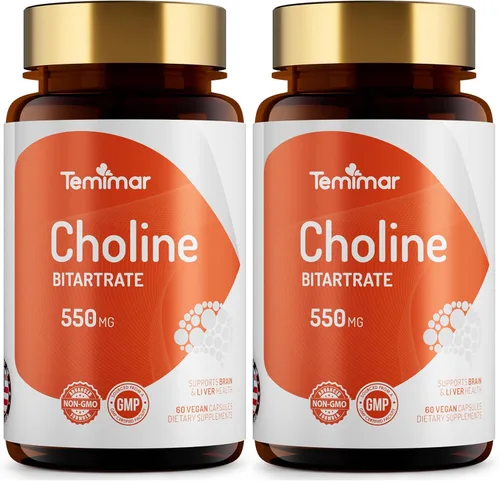 Miniatura 10 de Bitartrato de colina de 550 mg, apoya la salud del hígado y el cerebro, suplementos de colina de alta absorción, sin OMG, sin gluten, fabricado
