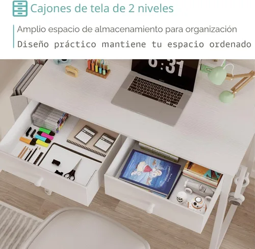 Miniatura 7 de Lufeiya - Escritorio pequeño blanco para niños con cajones para dormitorio, escritorio de 32 pulgadas para oficina en casa con cajón