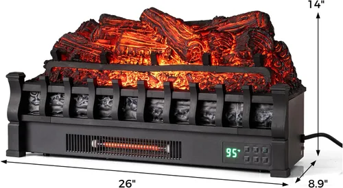 Miniatura 8 de ORALNER - Juego de troncos para chimenea eléctrica WiFi de 26 pulgadas, calentador de cuarzo infrarrojo con sonido crepitante, control remoto