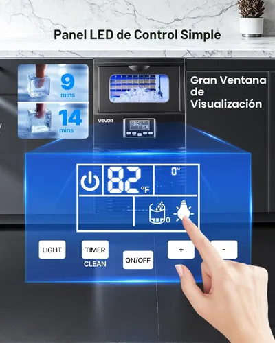 Miniatura 3 de VEVOR Máquina comercial para hacer hielo, 80 libras/24 horas con almacenamiento de 12 libras, 32 cubos por ciclo, máquina de hielo independiente