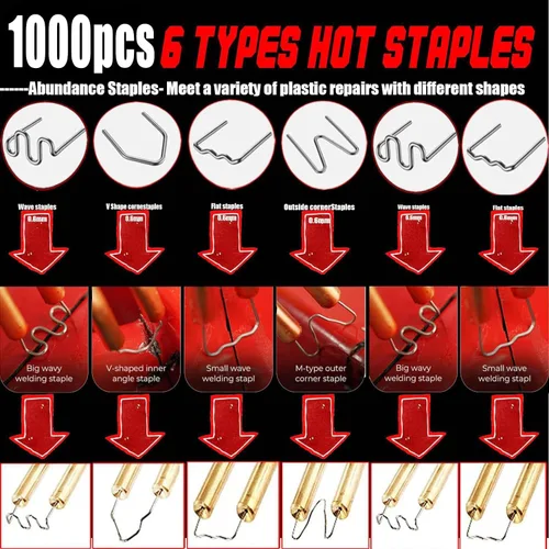 Miniatura 3 de Soldador de plástico, kit de reparación de soldadura de plástico 2 en 1 con 1000 grapas calientes, 4 varillas de soldadura de plástico, cuchillo