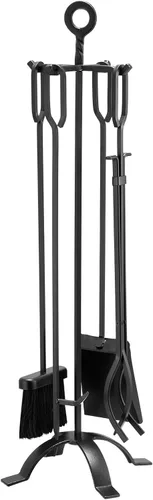 Miniatura 9 de VEVOR Cubo de ceniza, 4 piezas con tapa, pala, escoba y guantes, cubo de carbón de metal para chimenea y lata de cenizas, 4 galones de gran