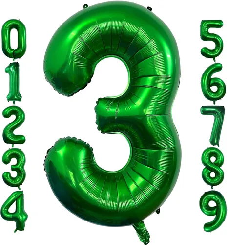 Miniatura 10 de Globo de 40 pulgadas color verde oscuro número 4 gigante, de papel de aluminio de Mylar gigante, globos de helio verde oscuro para fiestas