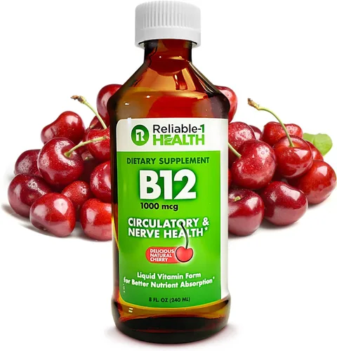 Reliable-1 Laboratories Suplemento diario de vitamina B12 líquida de 1000 mcg para hombres y mujeres adultos, sabor a cereza natural