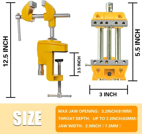 Miniatura 3 de MAXMAN Tornillo de banco de 3 pulgadas, abrazadera de banco resistente para el hogar con base giratoria de 360°, tornillo de mesa de acero fundido
