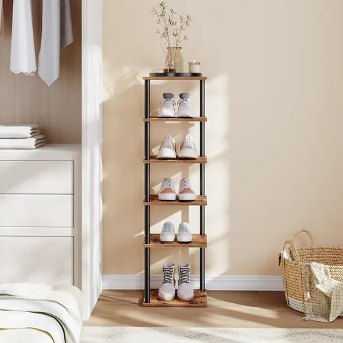Miniatura 5 de HOOBRO Zapatero vertical, estante estrecho de 6 niveles, organizador de almacenamiento de zapatos para espacios pequeños, 11 pulgadas de largo x 11