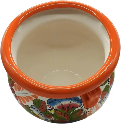 Miniatura 7 de Michoacana - Maceta mediana pintada a mano, para interiores y exteriores, multicolor Naranja