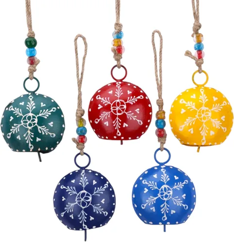 Miniatura 11 de Juego de 5, 2.8 in, campanas pintadas para colgar armonía multicolor, decoración festiva hecha a mano, campanas de metal, campanas de bruja