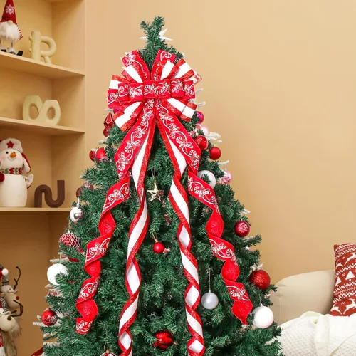 Miniatura 4 de Decoración para Árbol de Navidad, Lazo para Corona Navideña, 52 * 13 pulgadas, Adorno Grande con Patrón de Muletas para Decoración de Árbol