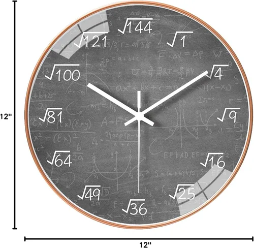 Miniatura 9 de QINFIEY Reloj de pared de matemáticas de 12 pulgadas, silencioso, sin tictac, movimiento de cuarzo de calidad, reloj de pared para decoración de Gris