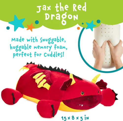 Miniatura 2 de MEMORY MATES Jax the Red Dragon - Almohada de espuma viscoelástica con diario para niños que se almacena en el bolsillo del vientre, animal