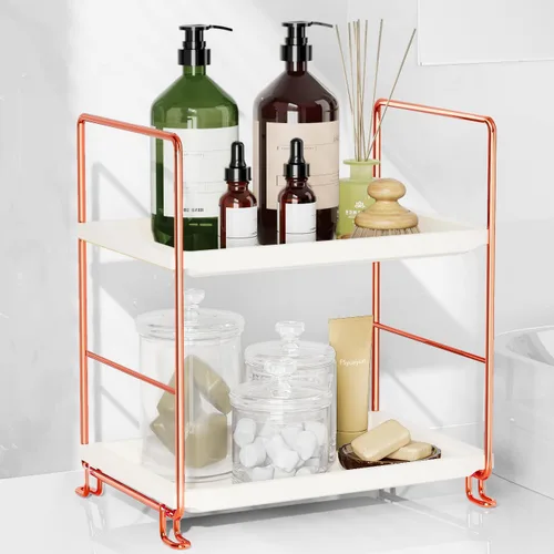 Miniatura 10 de FSyueyun Organizador de Encimera de Baño de 2 Niveles, Instalación Sin Herramientas, Organizador de Estante de Maquillaje de Plásticos Premium