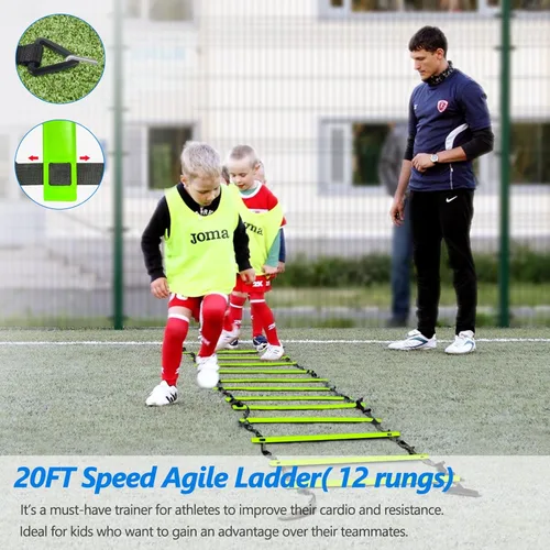 Miniatura 4 de Haootadiy Equipo de Entrenamiento de Agilidad, Equipo de Entrenamiento de Fútbol Incluye escalera de agilidad de 20 pies, 4 obstáculos de agilidad