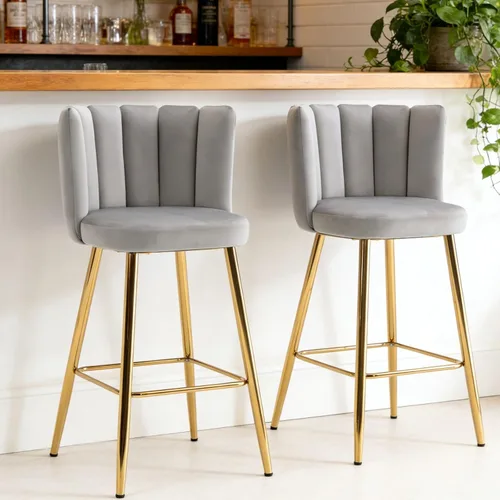 Miniatura 17 de Velvet - Taburetes de bar de 30 pulgadas de altura, juego de 2 taburetes de cocina modernos tapizados, taburetes de mostrador con patas de metal