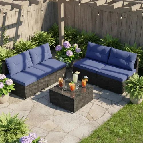 Miniatura 14 de Tangkula Juego de muebles de mimbre de patio de 7 piezas, juego de sofá modular de ratán para 6 personas con cojines de asiento y respaldo, 2 Azul