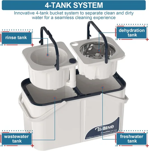 Miniatura 2 de Mopa giratoria de gran capacidad Gen 1 y cubo, para hogares grandes y días de limpieza profunda, sistema de 4 cámaras que separa el agua sucia