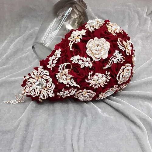 Miniatura 3 de YIFUwedding - Ramo de gota de agua para novia, color rojo vino, azul marino, propuesta de joyería de lujo, para dama de honor, novio, ramillete
