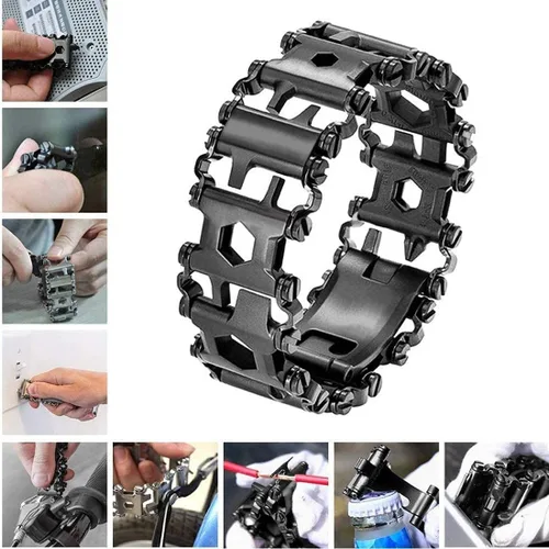 Miniatura 6 de Pulsera multiherramienta Lemasa 29 en 1, 22cm de acero inoxidable, correa de reloj para hombre de viaje al aire libre, pulsera de moda
