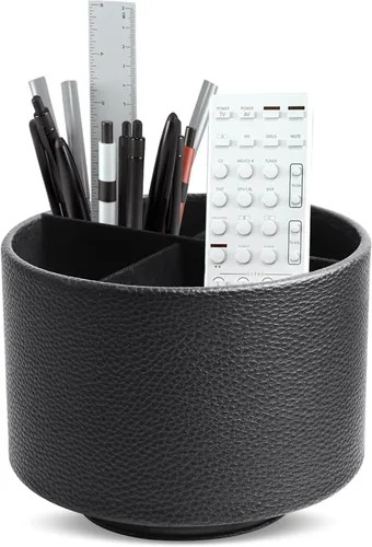 Miniatura 65 de Organizador Redondo de Cuero para Suministros de Arte, Soporte para Control Remoto, Rotación de 360 Grados, Soporte Multifuncional para Lápices