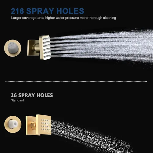 Miniatura 4 de Chorros de pulverización de cuerpo cuadrado de latón macizo para ducha, spray de masaje de montaje en pared de alta presión, chorros de spa Oro