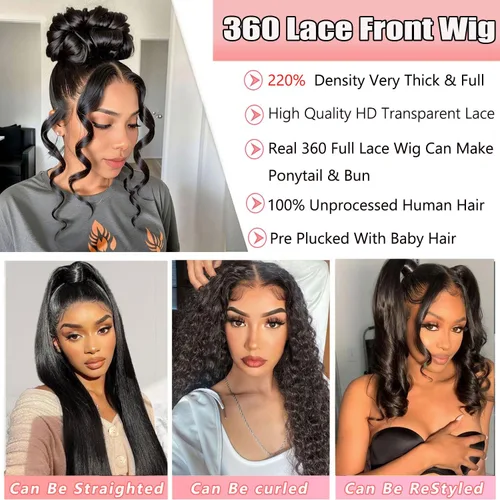 Miniatura 5 de catti 360 Lace Front Wigs Human Hair Body Wave 220 Density HD Lace Front Wigs Pre Plucked Full Lace Human Hair Wig for Women