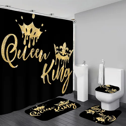 Miniatura 13 de Juego de cortinas de ducha familiares AZHM Negro para baño con cortina de ducha y alfombras y accesorios Decoración de baño con cortina y 12 ganchos