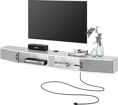 Miniatura 8 de WAMPAT Soporte flotante de TV con estación de carga para televisores de 32 a 80 pulgadas, estante flotante para debajo de la TV, centro de Negro