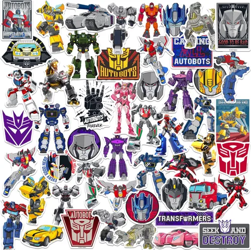 Transformers - Paquete variado de calcomanías grandes de vinilo de 50 quilates, diseños de personajes de Autobots y Decepticons, portátil, botella