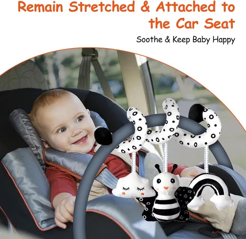 Miniatura 4 de SAMMAS Juguetes para asiento de coche, juguetes colgantes de actividad en espiral para bebé, juguetes para cochecito y cuna con sonajero