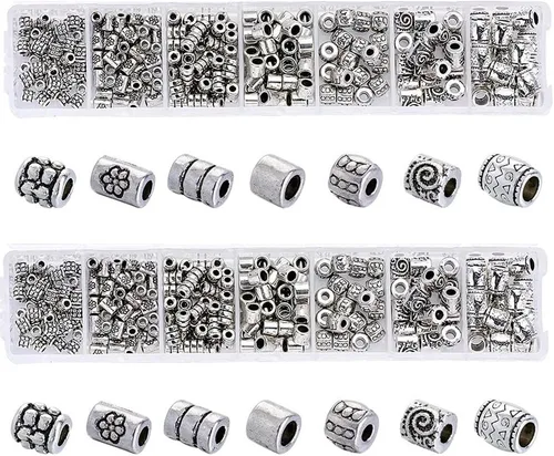 KISSITTY 260 unids/caja de cuentas espaciadoras de plata antiguas cuentas de columna de metal estilo tibetano aleación cuentas sueltas para