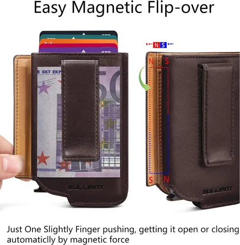 Miniatura 4 de Billetera delgada para hombre, cartera grande de aluminio con clip para dinero, 8 tarjetas, bloqueo RFID
