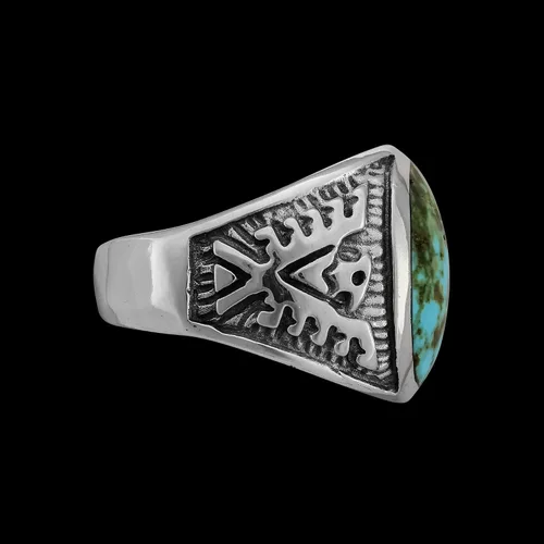 Miniatura 6 de Size 12-925 Sterling Silver Oval Sierra Nevada Turquoise Cabochon Ring, Southwestern Thunderbird Design, Statement High Polish Gemstone Band