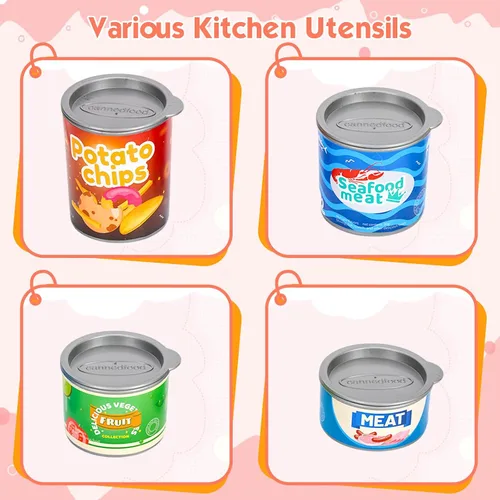 Miniatura 8 de 118 piezas de accesorios mini para cocina de juego para niños, juego de cocina de simulación con utensilios de cocina, vajilla y 2 juegos de frutas