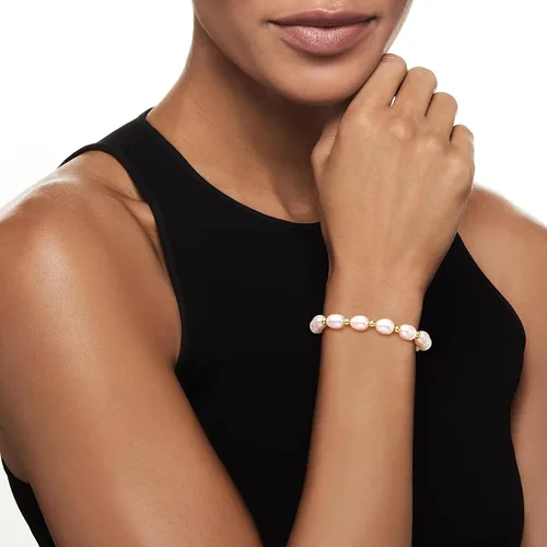 Miniatura 2 de Ross-Simons 8-9mm Cultured Pearl and 14kt Yellow Gold Bead Stretch Bracelet