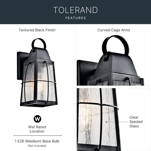 Miniatura 3 de Kichler Tolerand 49552BKT - Lámpara de pared para exteriores de 12 pulgadas en negro texturizado, 1 luz de pared exterior para porche con vidrio
