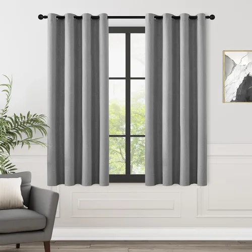 Miniatura 19 de ChrisDowa Cortinas 100% Opacas de Abedul Sólido de 45 Pulgadas de Largo, 2 Paneles para Dormitorio y Sala de Estar, Estilo Granja Oscurecedoras