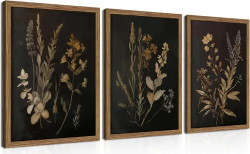 Miniatura 14 de Juego de 3 piezas de arte de pared de montaña colorida boho, pinturas abstractas de paisaje de flores de acuarela, pósters modernos de naturaleza