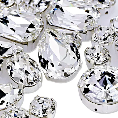 Miniatura 9 de DONGZHOU Diamantes de imitación para coser con ajuste de garra, Piedra Fantasía con agujero hueco, gemas plateadas con parte trasera plana