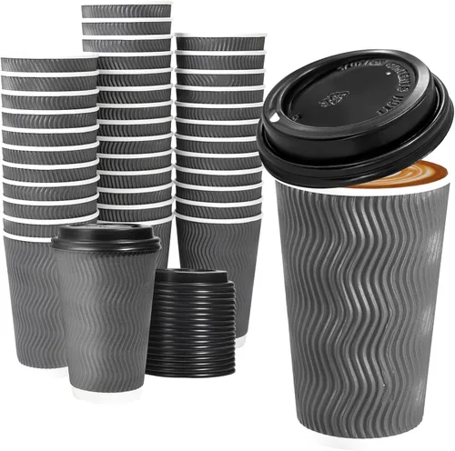Miniatura 10 de Lamosi Paquete de 50 - Tazas de café desechables aisladas de 8 onzas, tazas de papel de café para llevar, taza de pared corrugada ondulada
