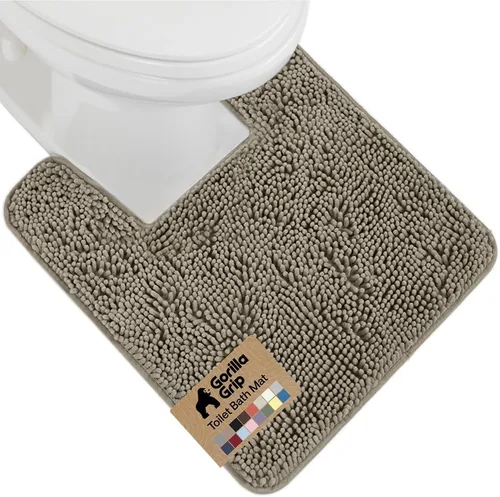 Miniatura 15 de Gorilla Grip - Tapete de baño afelpado, absorbente, peludo, de felpilla, para base de inodoro cuadrada, reverso de goma, suave, de microfibra, claro