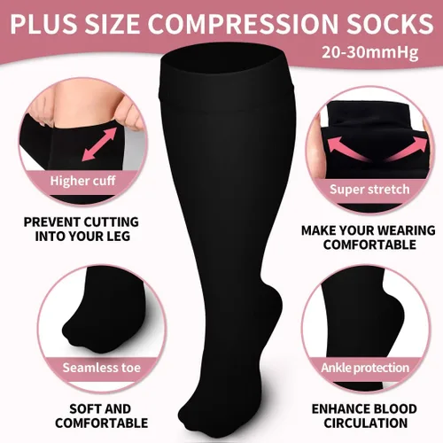 Miniatura 5 de Laite Hebe Calcetines de compresión de talla grande para mujeres y hombres, 3 pares de pantorrilla ancha hasta la rodilla, soporte alto